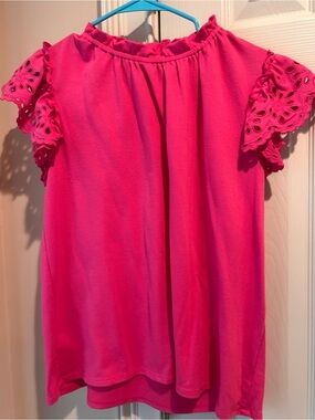 crown & ivy Bright Pink Eyelet Sleeve Peasant Blouse